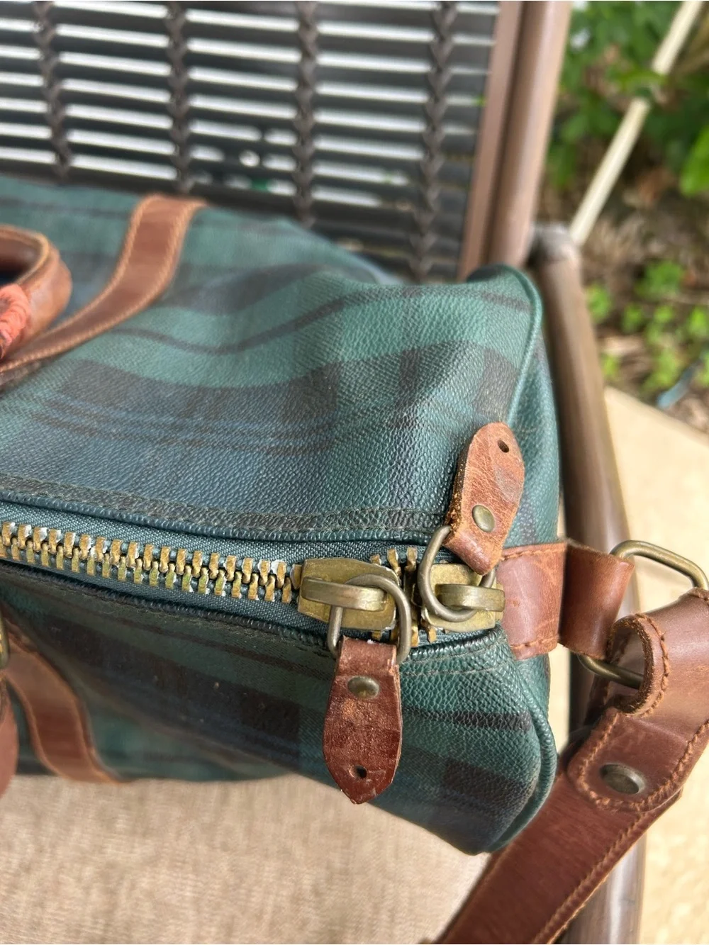 90s Ralph Lauren Plaid Leather-Trim Weekender Bag